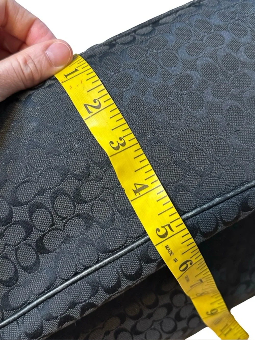 COACH Black Jacquard Messenger Bag Laptop Canvas Leather Trim Saddle Signature